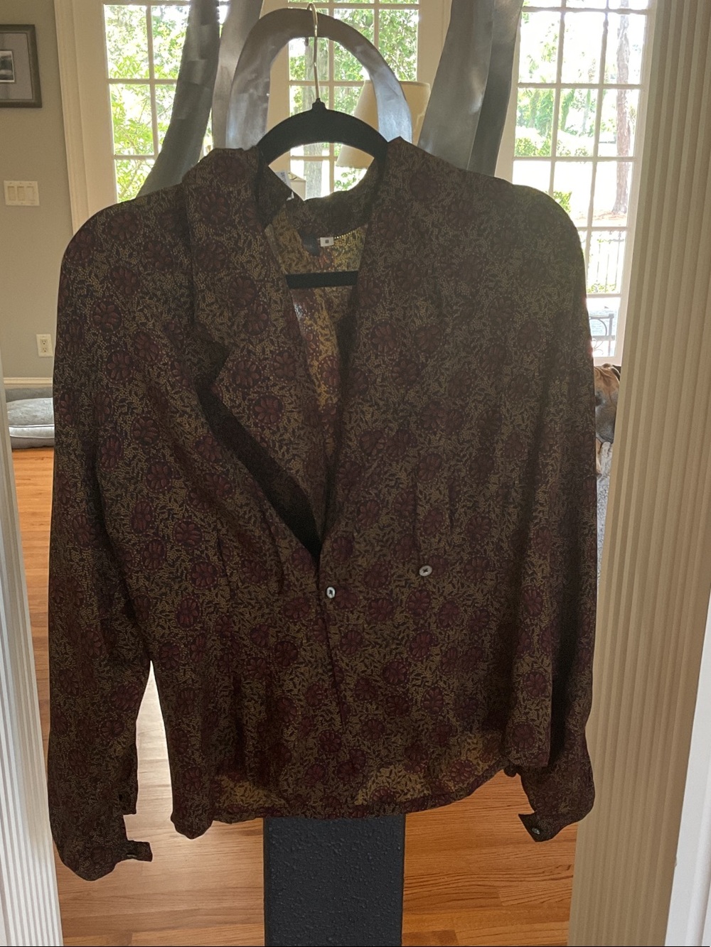 Women's Floral Print Long-Sleeve Blouse in Burgundy and Olive